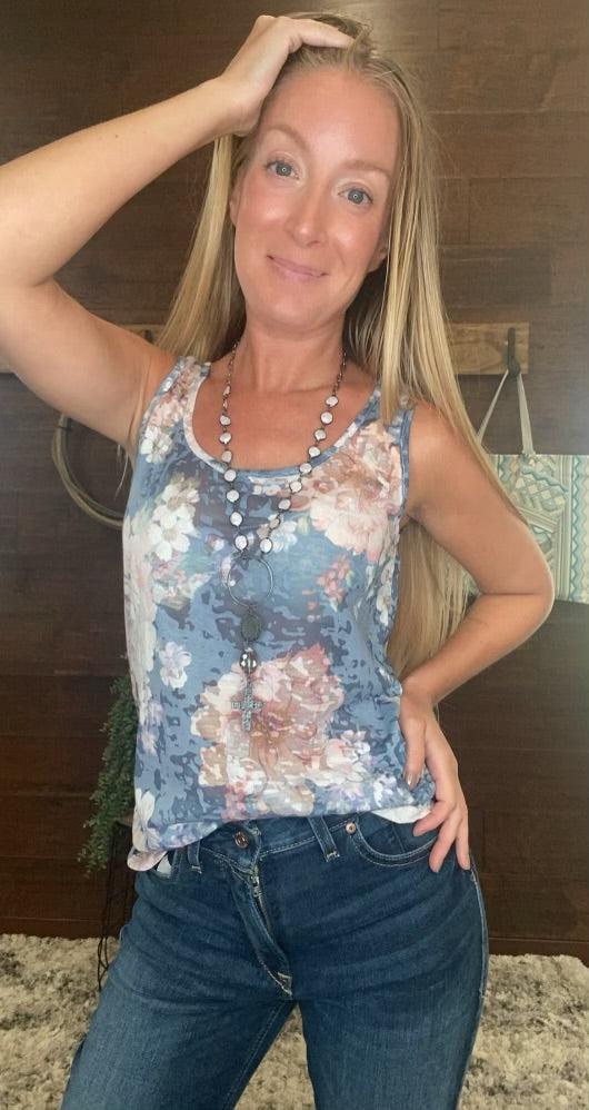 Korie Floral Print Burnout Sleeveless Top