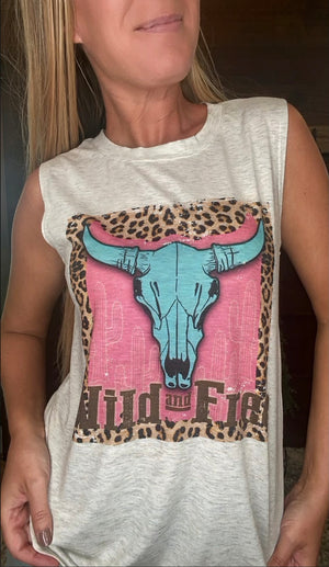 Morgan Wild and Free Longhorn Graphic Sleeveless Top