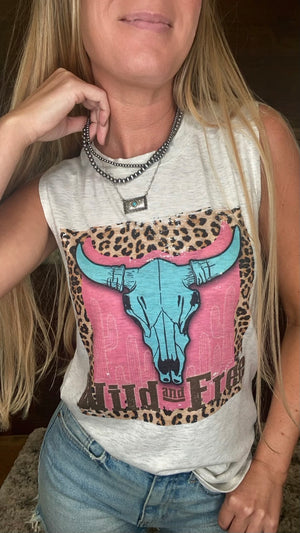 Morgan Wild and Free Longhorn Graphic Sleeveless Top