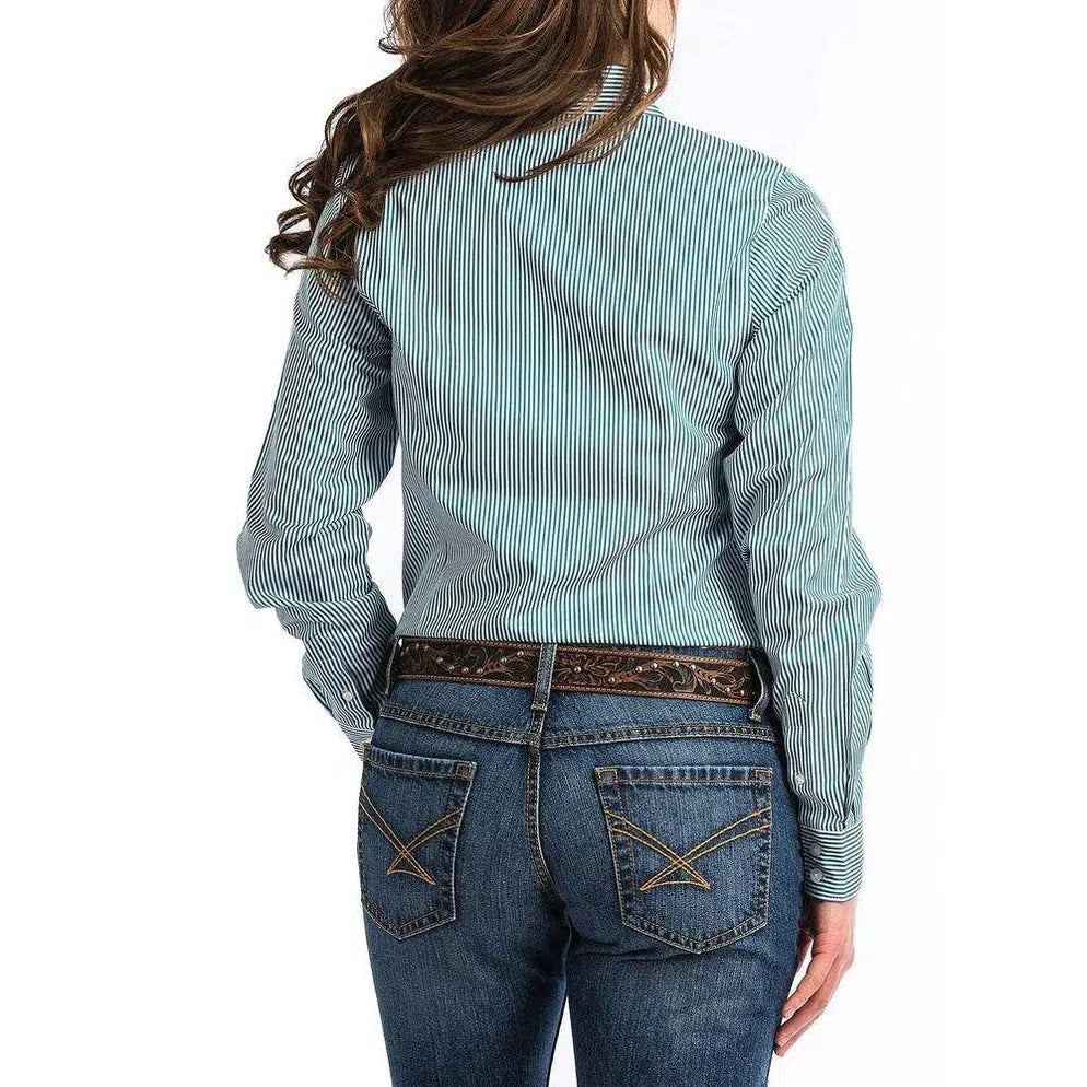 Cinch Women's Long Sleeve Stripe Button Down Shirt - Teal