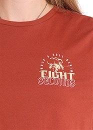 Red t-shirt with a white graphic design on the chest