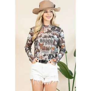 AUBREY Western Rodeo Semi Sheer Mesh Top