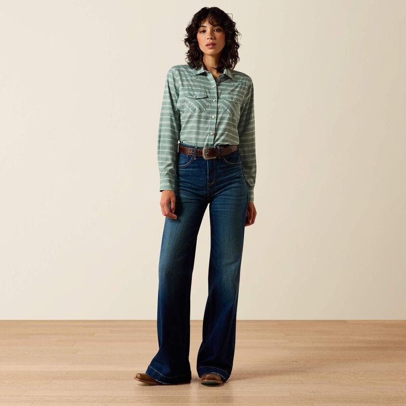 Long Sleeve green striped shirt .