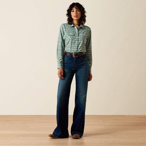 Long Sleeve green striped shirt .