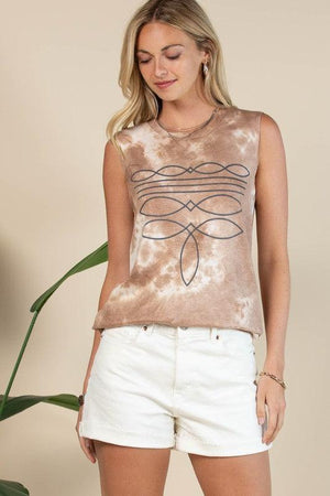 Boot Stitch Graphic Tie Dye Sleeveless Top