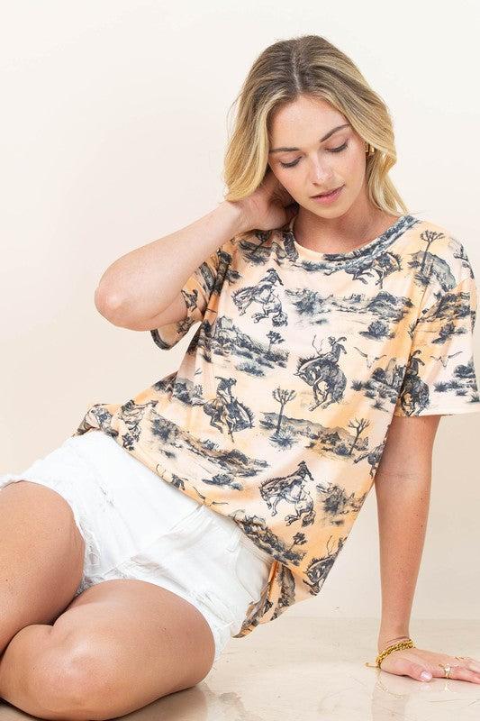 Bucking Horses Print Short Sleeve T-shirt