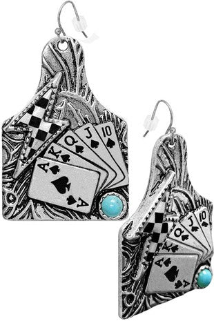 WESTERN BOLT CHECKER GEMSTONE CATTLE TAG EARRING