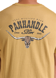 Yellow t-shirt with Panhandle Slim logo and longhorn design on the back