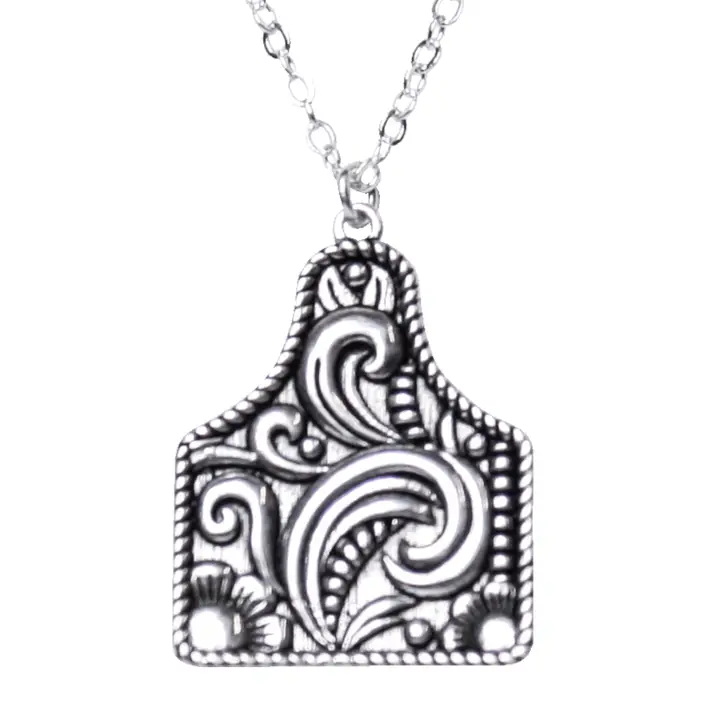 Western Sterling Silver Cattle Tag Necklace