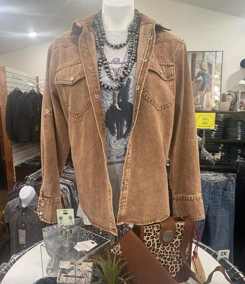 MINERAL WAS DENIM PEARL SNAP LONG SLEEVE SHIRT