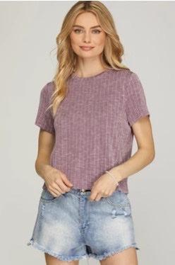 NATALIE SHORT SLEEVE RIBBED KNIT T SHIRT