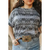 Distressed Black Aztec Cuffled Rolled Short Sleeve Top