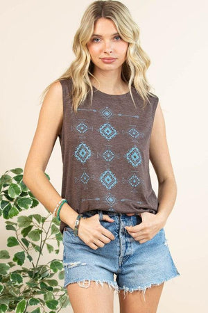 Aztec Graphic Relaxed Fit Sleeveless Top