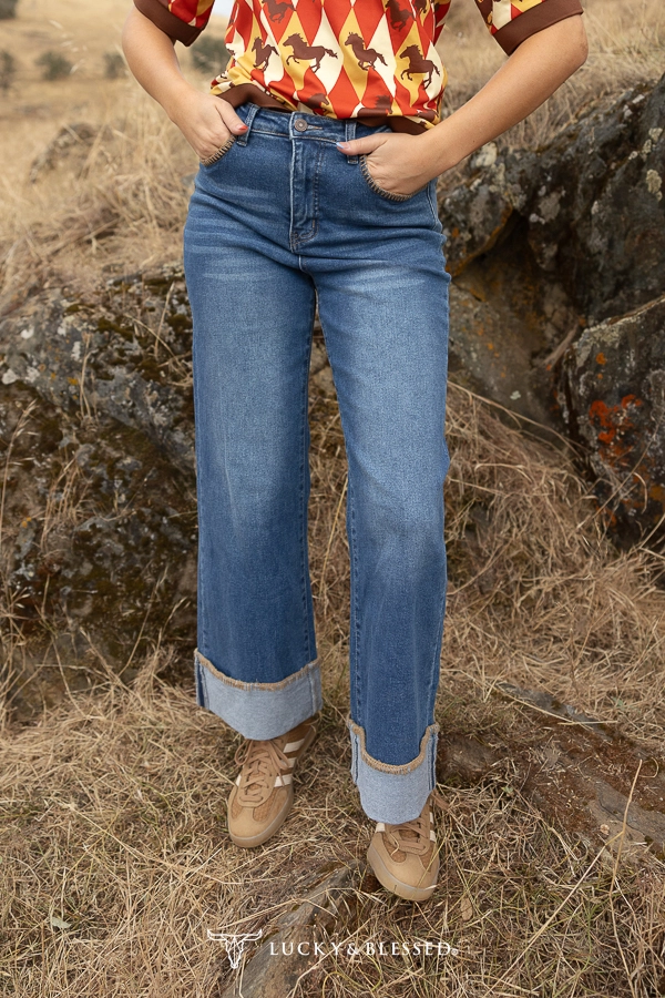 Maylee Mid Wash High Rise Trouser Jeans W Cuff