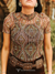 Brown Aztec Short Sleeve Mesh Top