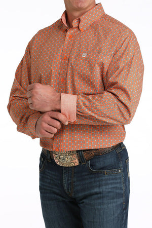 Cinch Men's Orange Geometric Print Button Down Shirt