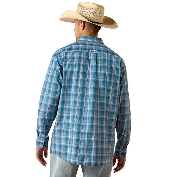 Man wearing a blue plaid shirt