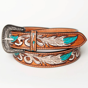 AMERICAN DARLING FEATHER TOOLED LEATHER BELT
