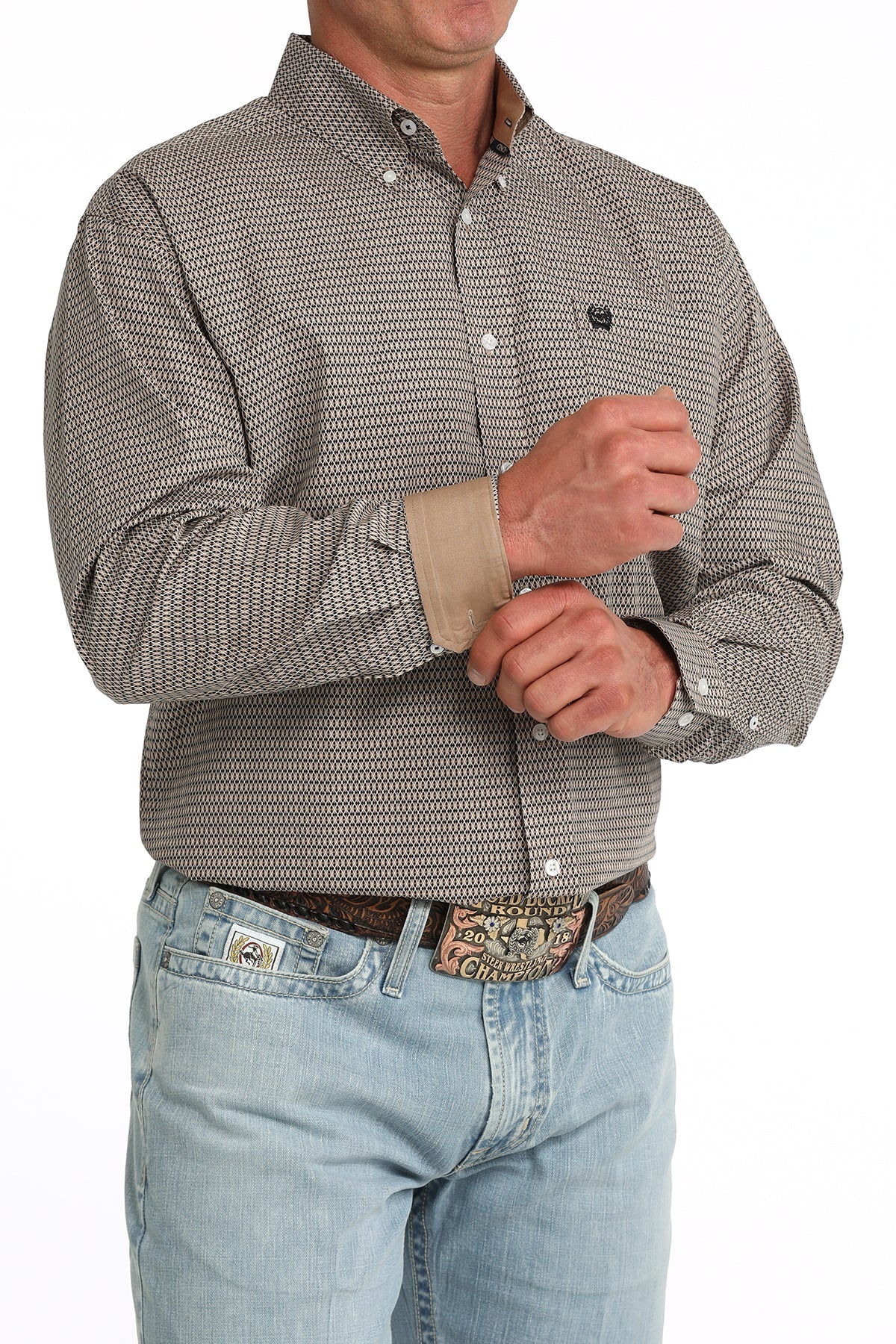Cinch Men's Khaki Printed Long Sleeve Shirt