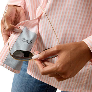 Peach and white striped button up long sleeve shirt