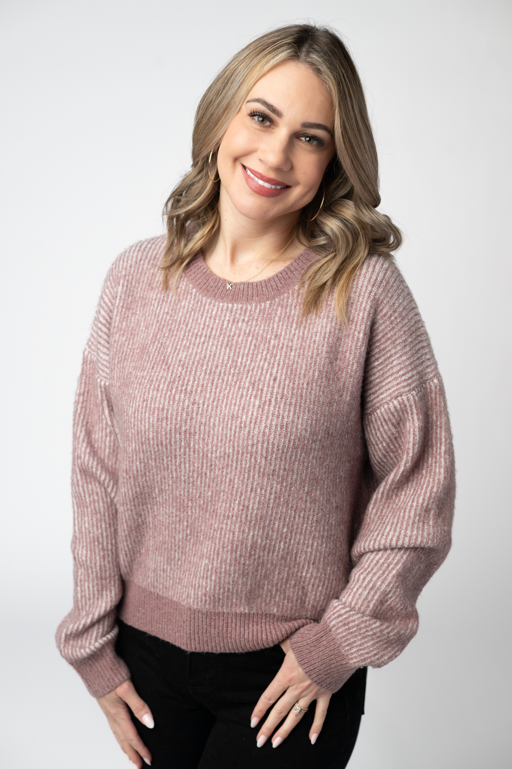 Dusty rose and white sweater