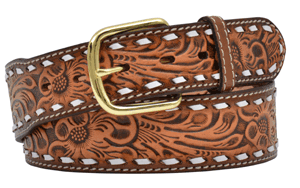 Floral embossed full-grain leather belt