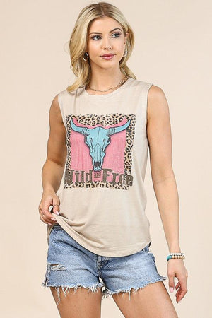 Morgan Wild and Free Longhorn Graphic Sleeveless Top