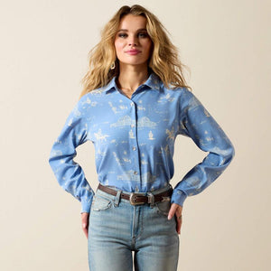 Long Sleeve blue patterned shirt 