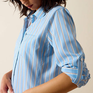 Long sleeve blue striped button up shirt