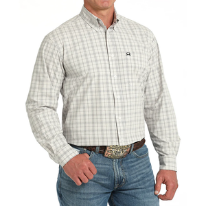 Cinch Men's White Plaid ArenaFlex Long Sleeve Button Shirt