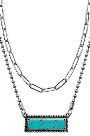 BAR GEMSTONE PENDANT CLIP BALL CHAIN NECKLACE