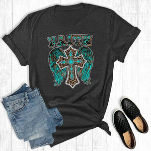 Turquoise Leopard Faith Cross Graphic Tee