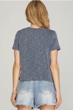 NATALIE SHORT SLEEVE RIBBED KNIT T SHIRT