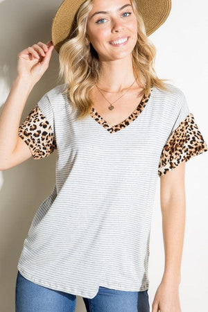 Andie Stripe Animal Print Top