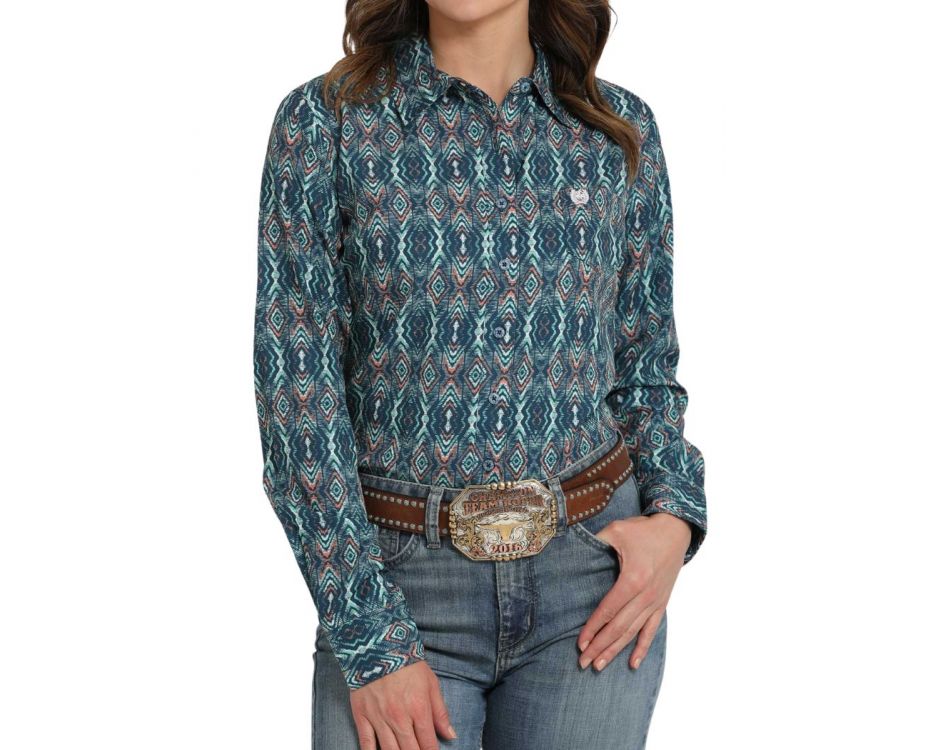 Cinch Women's Navy print Long Sleeve Arenaflex Shirt