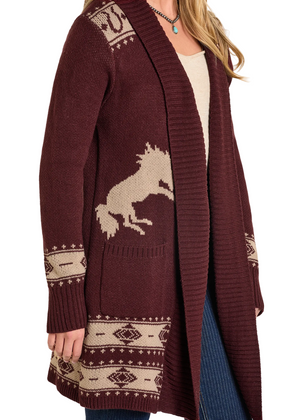 This knee-length, regular-fit cardigan is crafted from soft, durable 100% acrylic. It features ribbed trim, long sleeves 