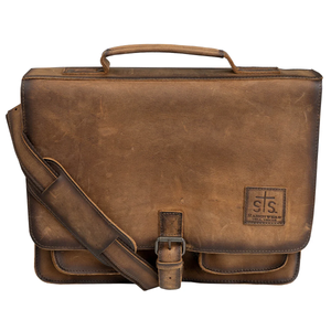 Brown leather briefcase on a white background