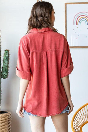 Cuff Short Sleeve Tencel Shirt