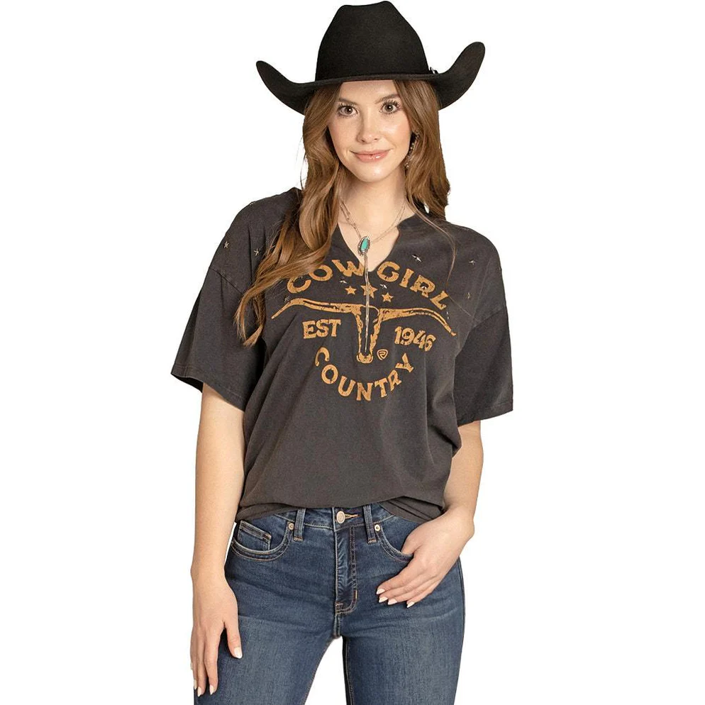Women's Cowgirl Country Black Tee Shirt