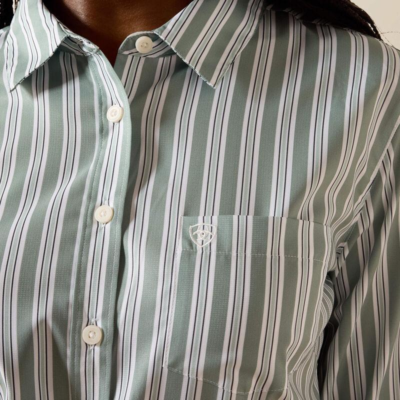 Green striped button down long sleeve western shirt