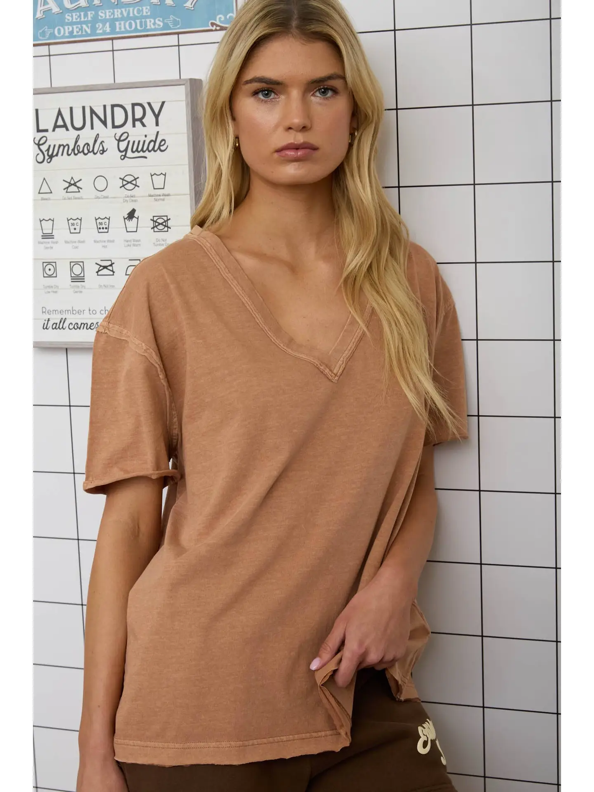 Danica Washed Relaxed Short Sleeve V Neck Knit Top