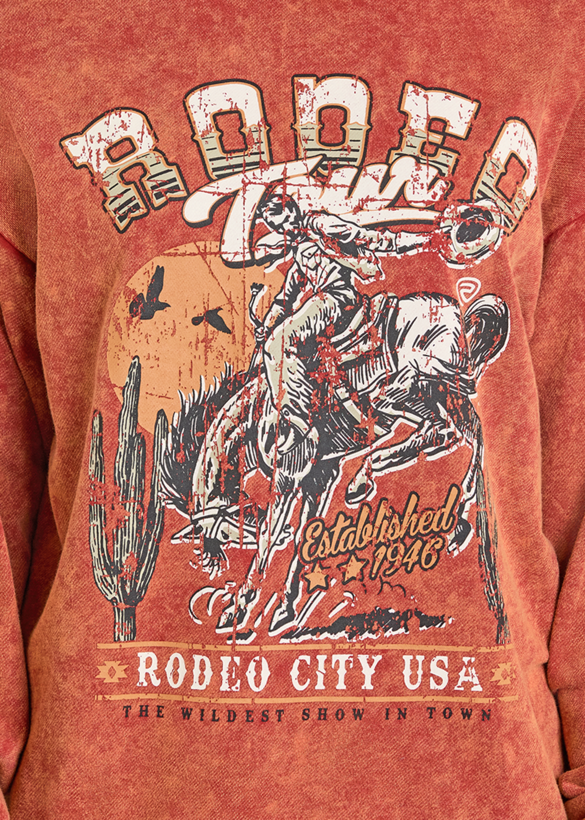 RODEO CITY USA DISTRESSED GRAPHIC PULLOVER