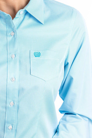 WOMEN'S TENCEL™ LIGHT BLUE MICRO STRIPE BUTTON-UP SHIRT