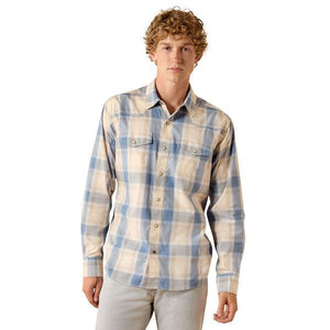 Man wearing a blue plaid shirt 