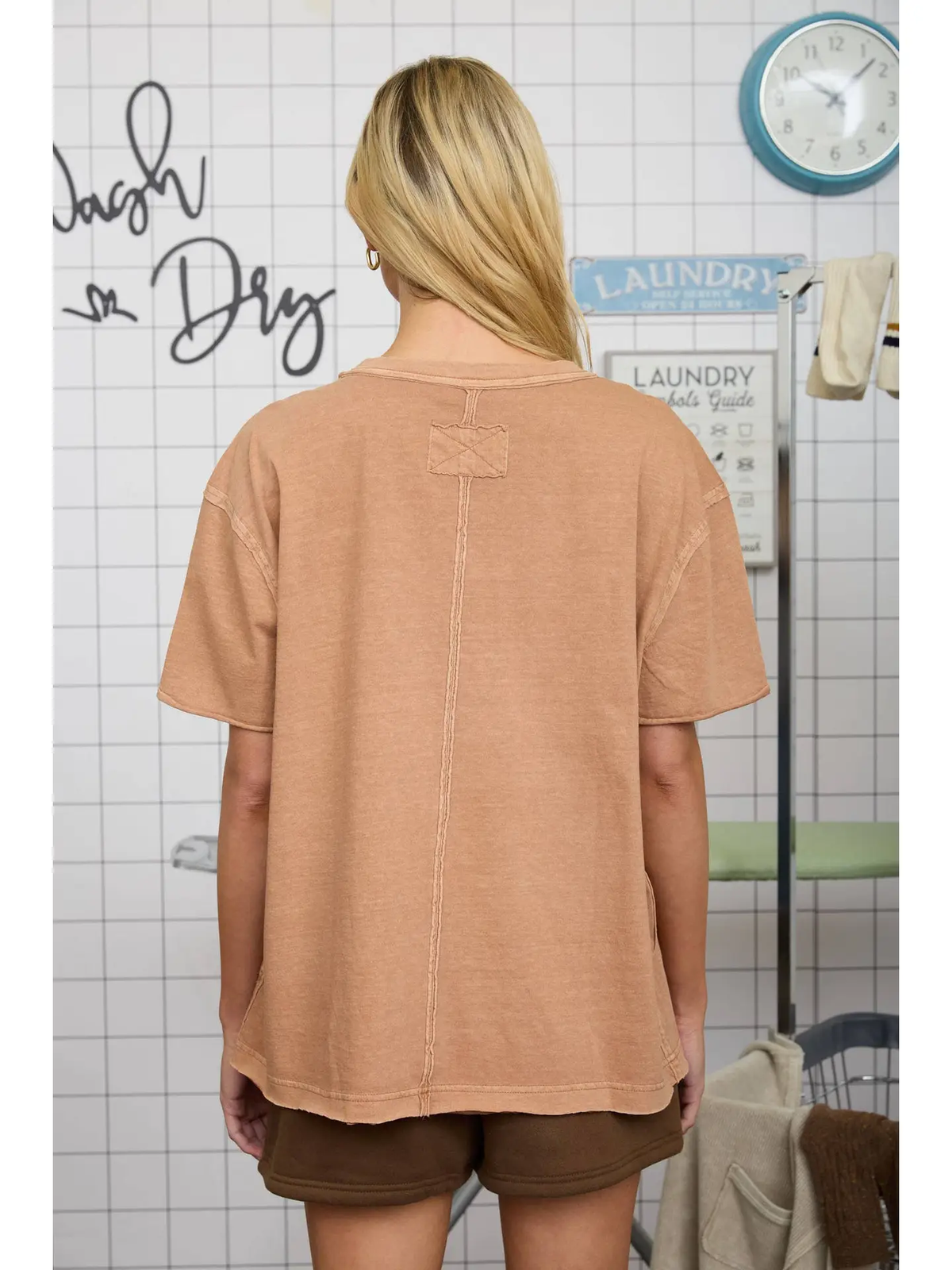 Danica Washed Relaxed Short Sleeve V Neck Knit Top