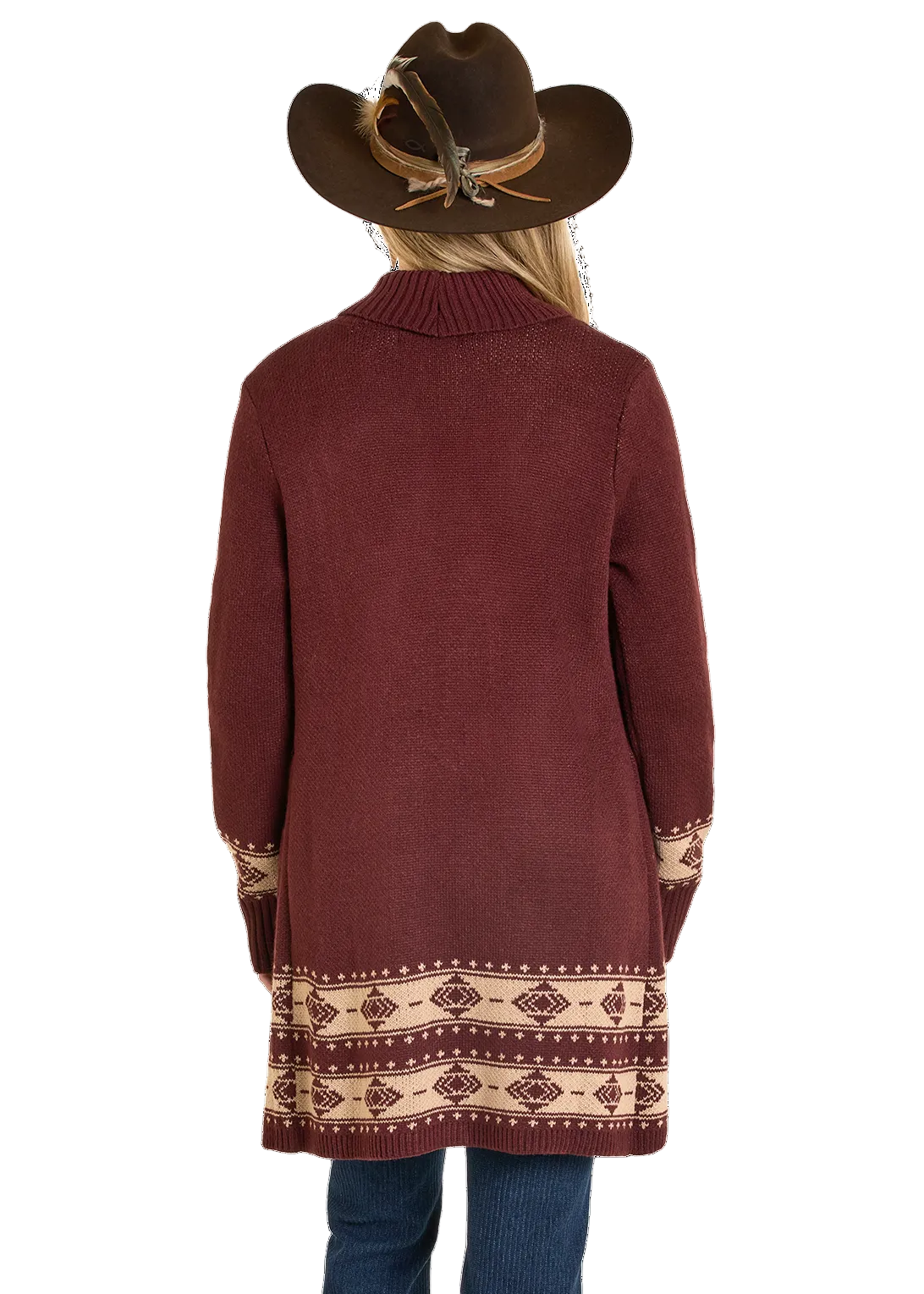 This knee-length, regular-fit cardigan is crafted from soft, durable 100% acrylic. It features ribbed trim, long sleeves 