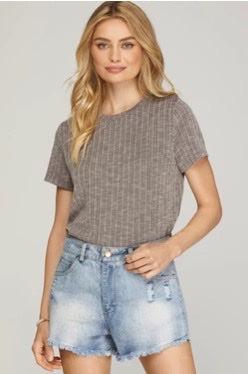 NATALIE SHORT SLEEVE RIBBED KNIT T SHIRT