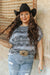 Distressed Black Aztec Cuffled Rolled Short Sleeve Top