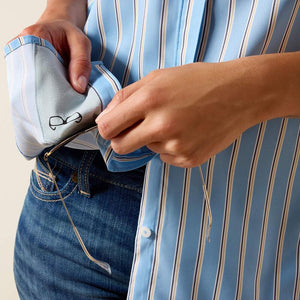 Long sleeve blue striped button up shirt