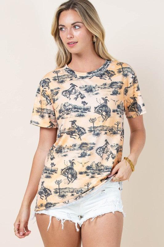 Bucking Horses Print Short Sleeve T-shirt